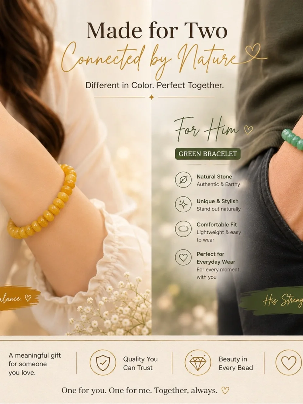 Green & Amber Beaded Stretch Bracelet Set - Women Jewelry